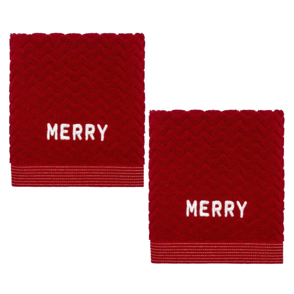 Nicole Miller 0481126 Unisex One Size Red Holiday Hand Towel Set 2-Piece GBO1742